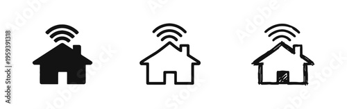 Smart Home and IoT Connectivity Icon Set with Solid, Outline, and Hand-Drawn Styles