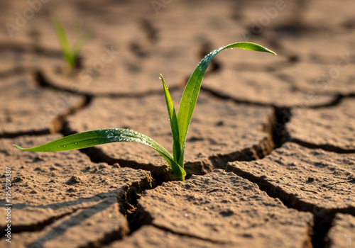 Hope springs eternal a tiny green sprout pushes through cracked, dry earth, symbolizing resilience and new beginnings in the face of adversity