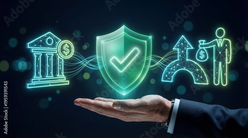 Shielding financial security constellation of trust in banking digital finance graphic illustration abstract environment low angle perspective