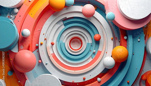 Colorful concentric circles with spheres