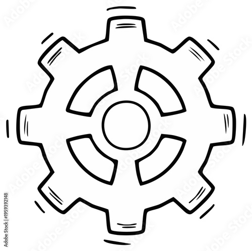 Hand-drawn Illustration of a Single Gear with a Sketchy, Industrial Style