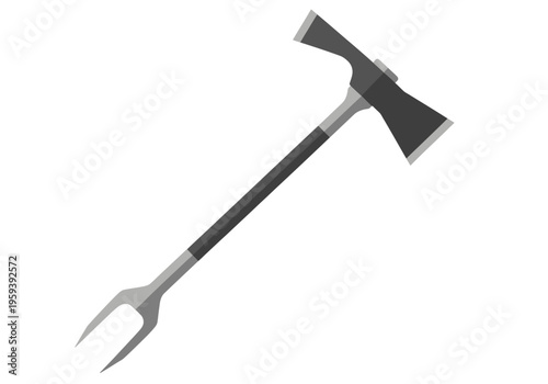 A detailed vector illustration of a firefighting axe, also known as a roof axe, featuring a pointed spike and a hammerhead for rescue and safety operations