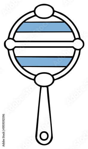 Blue and White Baby Rattle Toy: Classic Infant Development and Sensory Stimulation,  Childhood Plaything