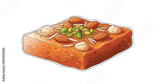 Sweet pastry with nuts and pistachios on white background