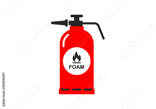 Red foam fire extinguisher with safety nozzle and label, symbolizing fire safety and prevention