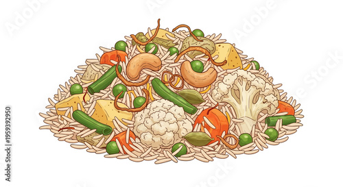 Vegetable Biryani Pile Illustration