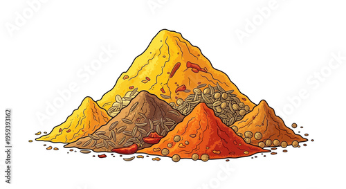 Colorful Spice Piles Illustration