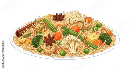 Colorful Vegetable Biryani with Spices and Cashews