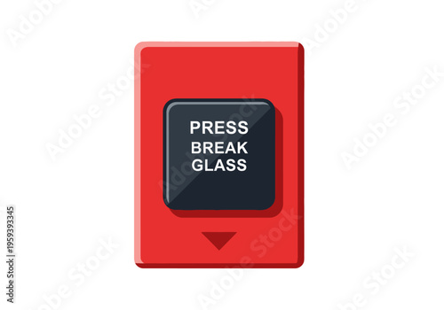 Red Emergency Alarm Button with 'Press Break Glass' Instruction for Safety and Alert Systems