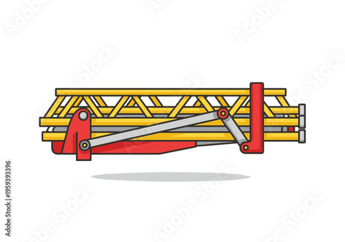 Vector illustration of a telescopic boom ladder mechanism, industrial equipment for construction and rescue