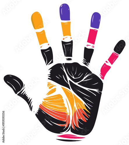 Colorful Handprint Symbolizing Diversity and Creativity with Vibrant Fingerprints