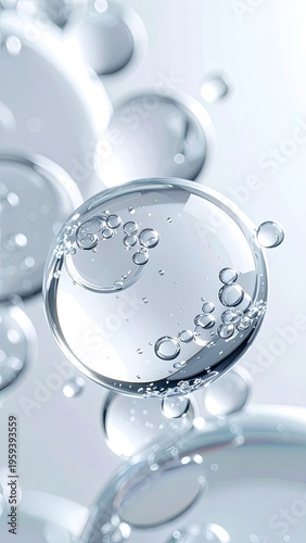 Abstract macro shot of translucent spheres filled with tiny bubbles and liquid.