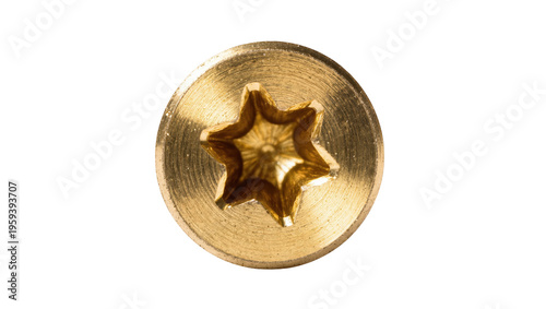 Tableau sur toile Gleaming golden brass screw head with a detailed star-shaped Torx drive for secu
