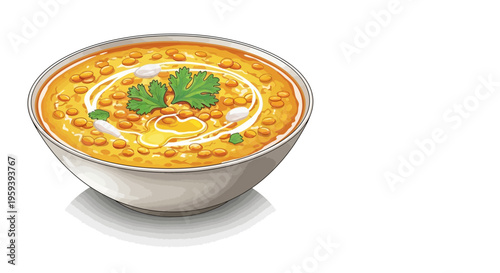 Indian Dal Soup with Coriander and Cream Garnish