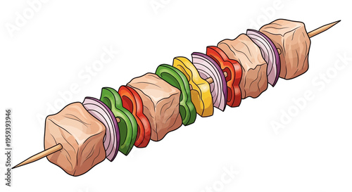 Raw Chicken Kebab Skewer with Vegetables