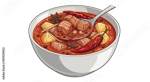 Spicy Beef Stew with Potatoes and Star Anise in Bowl