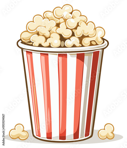 Cartoon Bucket Overflowing with Popped Corn Treats ready for snacking on Movie Night