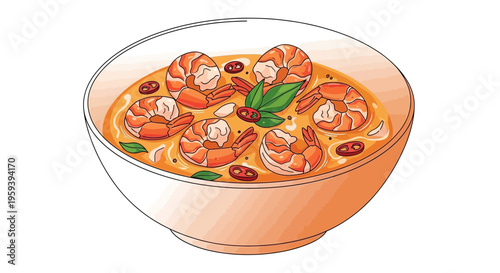 Spicy Thai Tom Yum Soup with Shrimp, Chili, and Basil