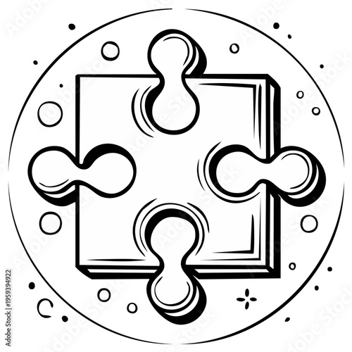 Abstract four-piece jigsaw puzzle in a circle with dots and sparkles