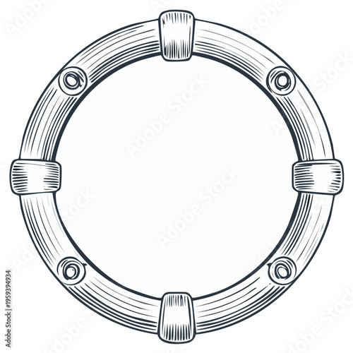 Vintage nautical circular frame with rivets and textured lines