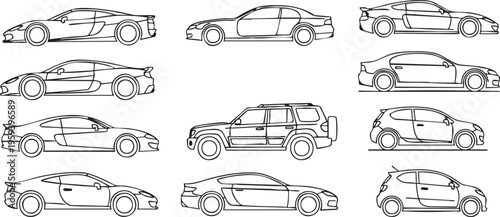 Black car silhouettes collection cars vehicles line automotive