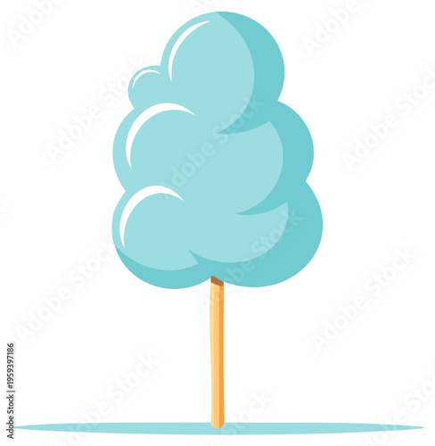 Cartoon light blue cotton candy delicious fluffy sweet snack on a stick