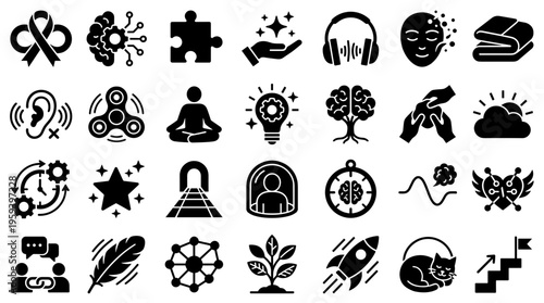 Collection of Icons Representing Ideas, Mindset, Growth, and Innovation