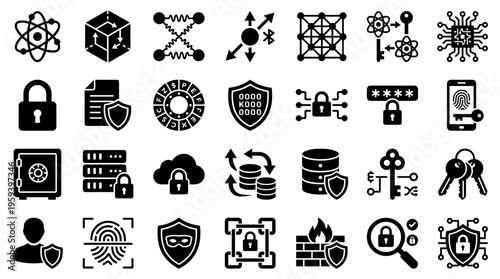 Cybersecurity and Digital Security Icons Collection Representing Data Protection Network Security and Online Safety Concepts
