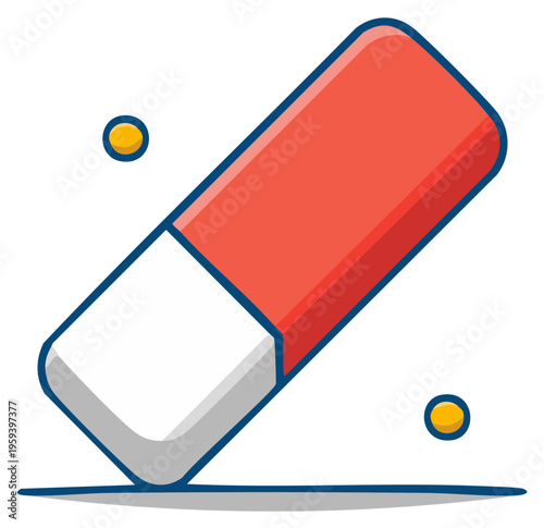 Cartoon illustration of a rubber eraser erasing a line. Icon of a stationery tool.