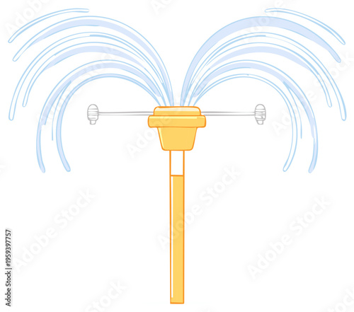 Lawn irrigation system in vector illustration: backyard, gardening, watering, outdoor, irrigation, water sprinkling, sprinklers