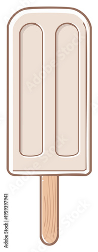 Vanilla flavored ice cream or frozen treat on a stick, summer refreshment concept, cartoon illustration