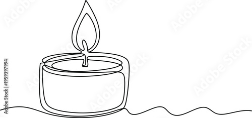 Black and white line of a burning candle on a wavy surface line black and white flame simple