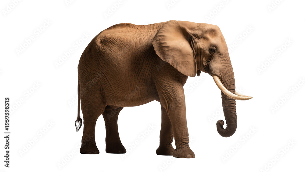 Obraz premium Majestic African elephant standing gracefully with curled trunk and impressive tusks
