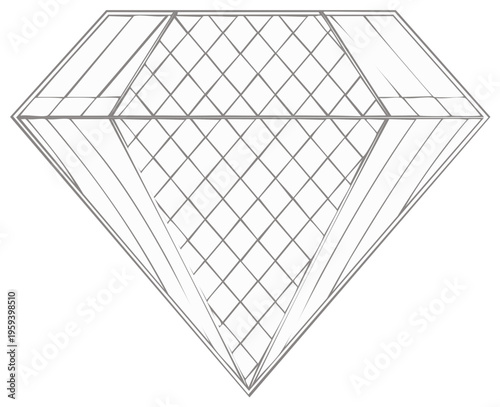 Elegant Geometric Brilliant Cut Diamond Outline Drawing Illustration