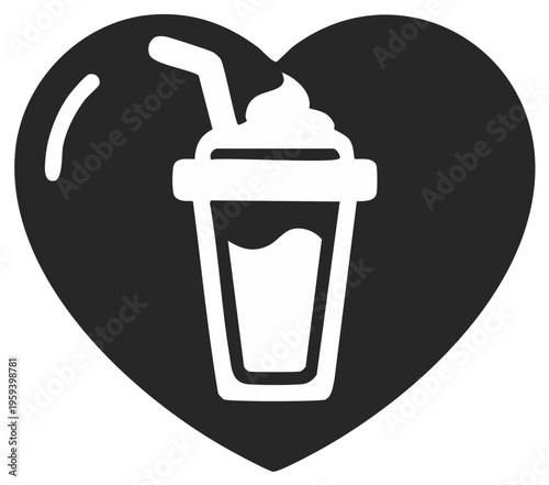 Heart Shape Symbol with Sweet Drink Beverage Cup and Whipped Cream