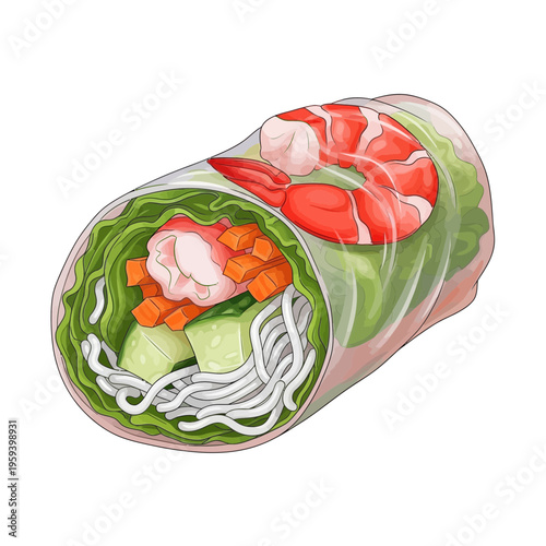 Fresh spring roll with shrimp, vegetables and noodles