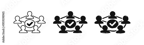 Team Collaboration and Approved Consensus Icon Set.