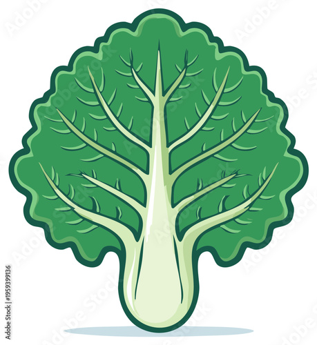 Simple cartoon illustration of a fresh green bok choy vegetable. Flat vector icon for healthy food and Asian cuisine.