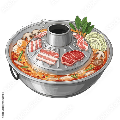 Korean BBQ Hot Pot with Meat and Vegetables
