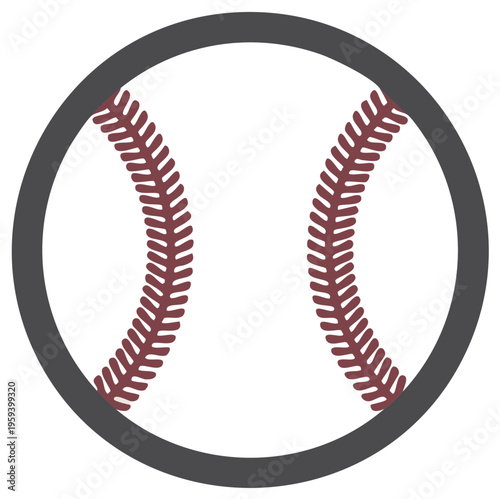 Classic baseball icon with red stitching and seams. Simple vector illustration of sports equipment in a round frame.
