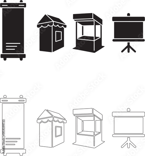  Roll-up banner mockup. Empty vertical display stand isolated on transparent background for marketing and exhibition use..eps