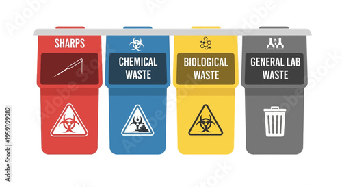 Colorful Laboratory Waste Disposal Containers.