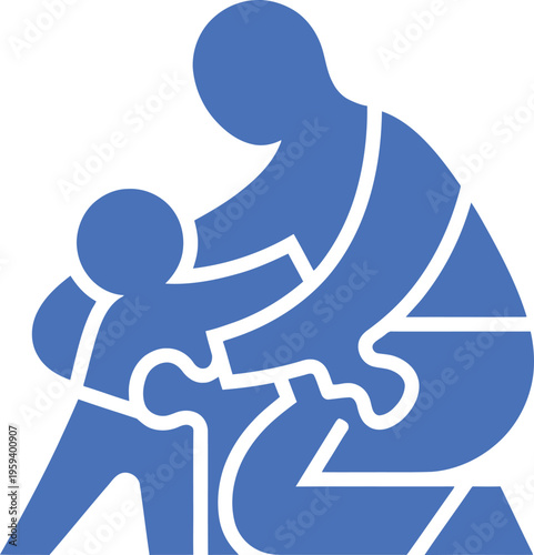 Red vector parent child geometric puzzle pieces fitting together icon bonding connection family minimal abstract design white background illustration