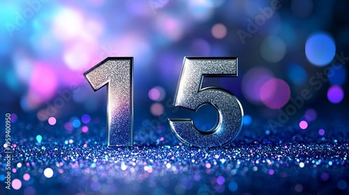 Fifteen Glowing Silver Figures Symbolizing Celebration Concepts and Numeric Milestones in Art