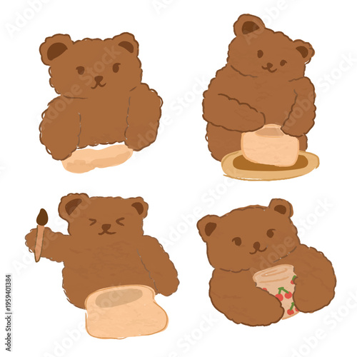 Cute Bear Making Pottery Ceramic Craft Cartoon Illustration