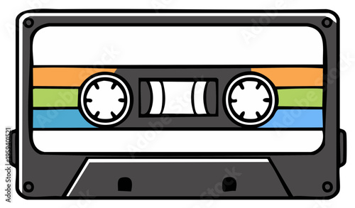 Vintage Cassette Tape Illustration 80s Style Music Recording Audio Media Concept