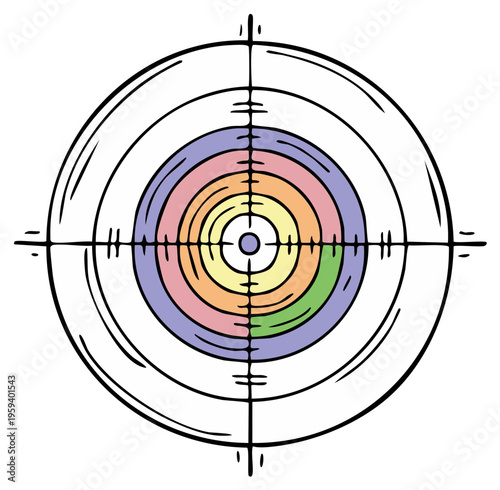 Colorful concentric circles target with crosshairs graphic illustration