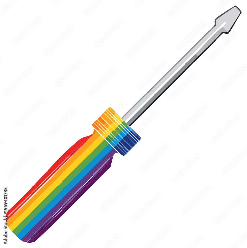 Fototapeta premium Rainbow Striped Screwdriver Tool for Repair and Construction Projects
