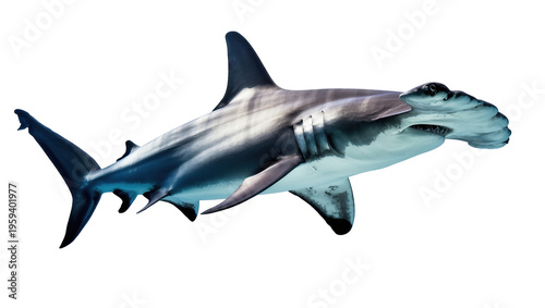 Εκτύπωση καμβά Graceful hammerhead shark swimming through the clear blue ocean, a powerful mari
