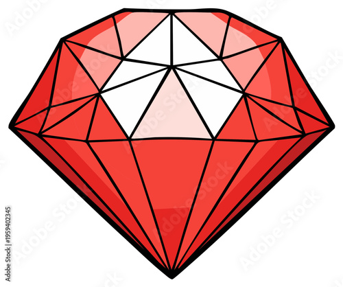 Cartoon illustration of a sparkling red gemstone